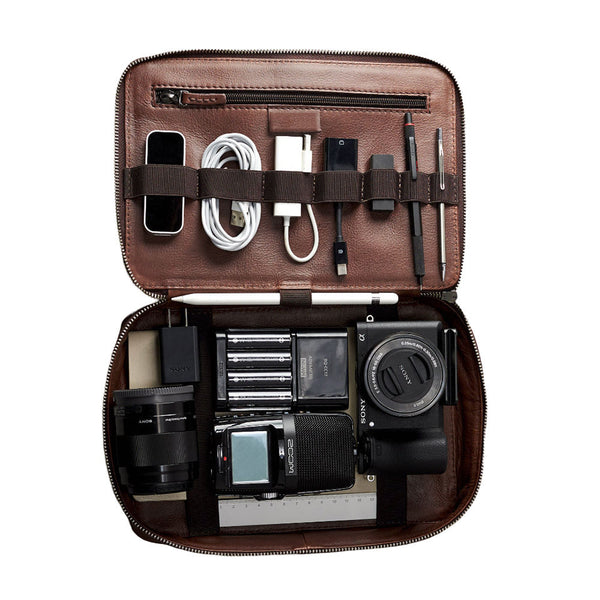 Handmade PU Leather Travel Cable Organizer – Compact Electronics Accessories Pouch