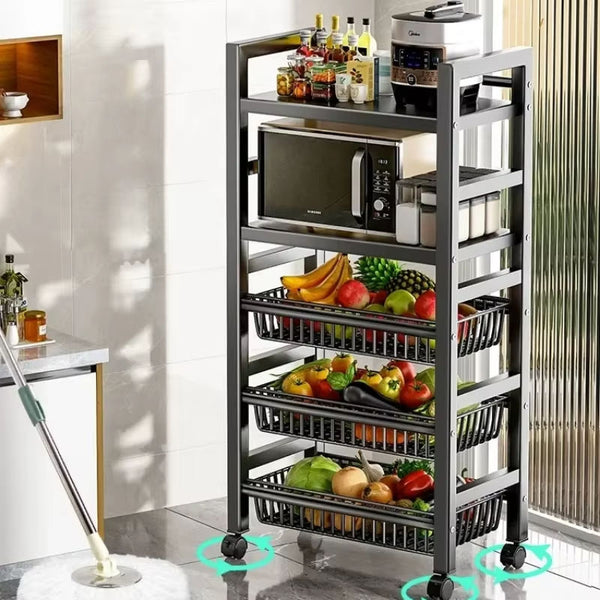 Multifunctional Rolling Kitchen Cart – Vegetable & Fruit Storage Trolley